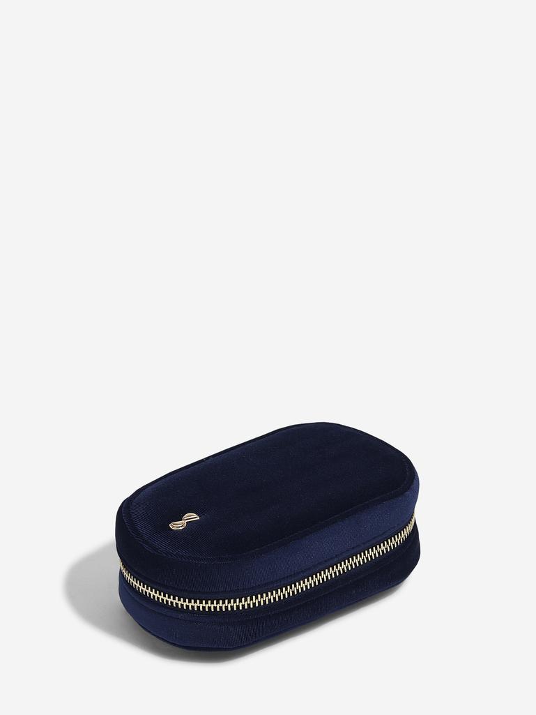 Navy kék bársony kompakt sminktáska