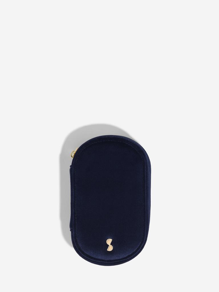 Navy kék bársony kompakt sminktáska