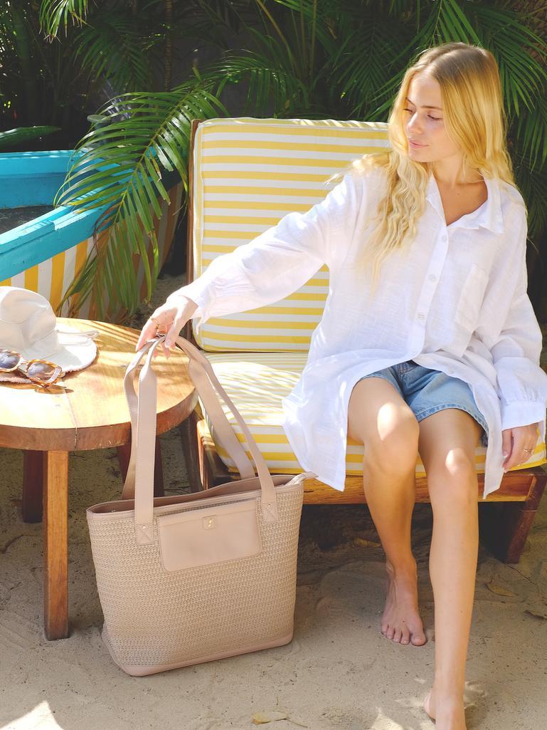 Blush Raffia Tote Bag