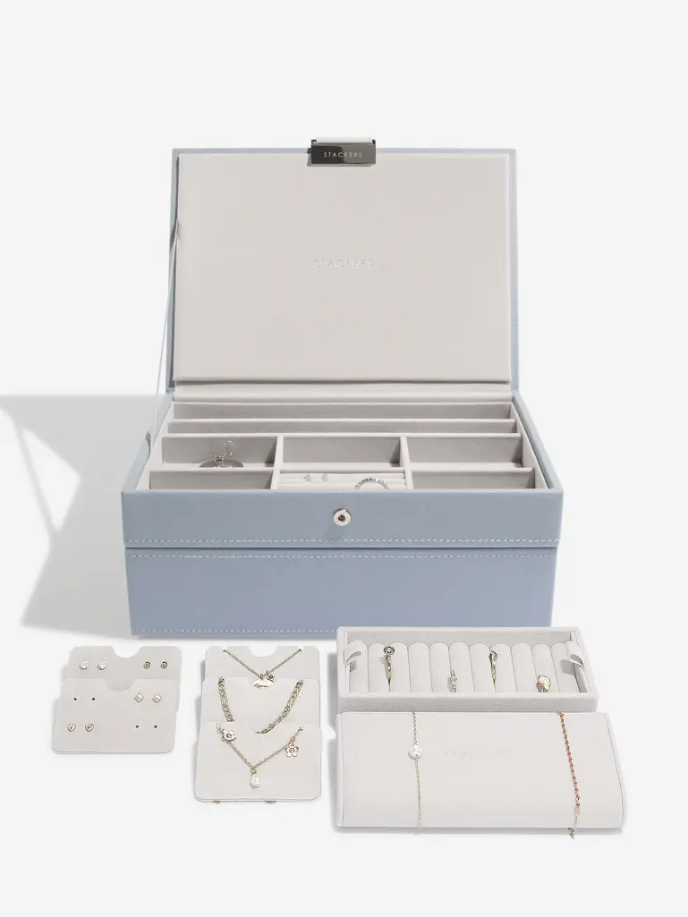 Dusky Blue Classic Jewellery Box Set of 2 With Accessories