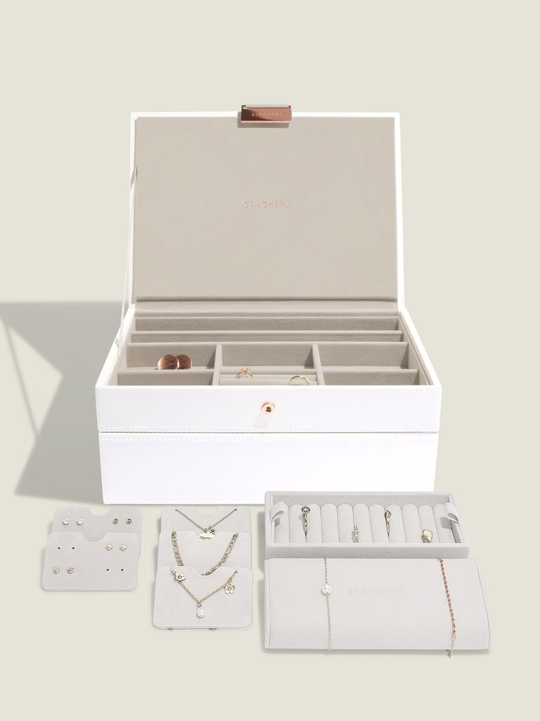 White & Rose Gold Classic Jewellery Box Set of 2 With Accessories