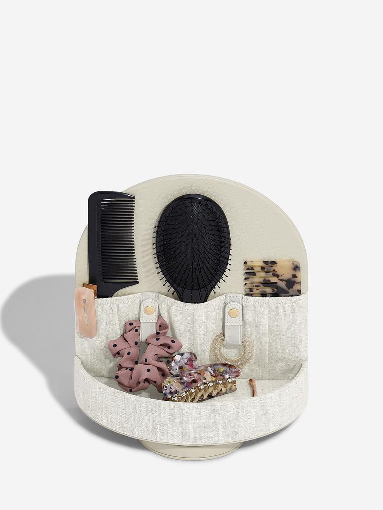 Oatmeal & Linen Rotating Hair Accessory Organiser With Mirror