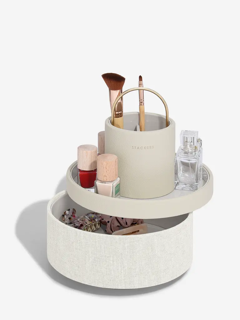 Oatmeal & Linen Rotating Cosmetic Caddy 