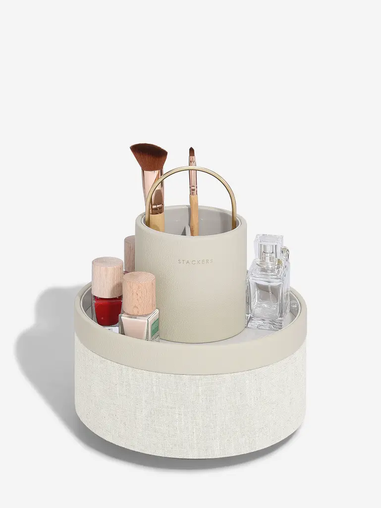Oatmeal & Linen Rotating Cosmetic Caddy 