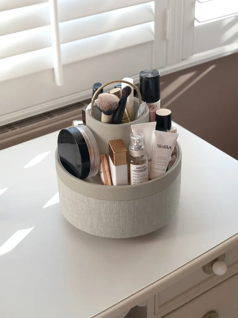 Oatmeal & Linen Rotating Cosmetic Caddy 