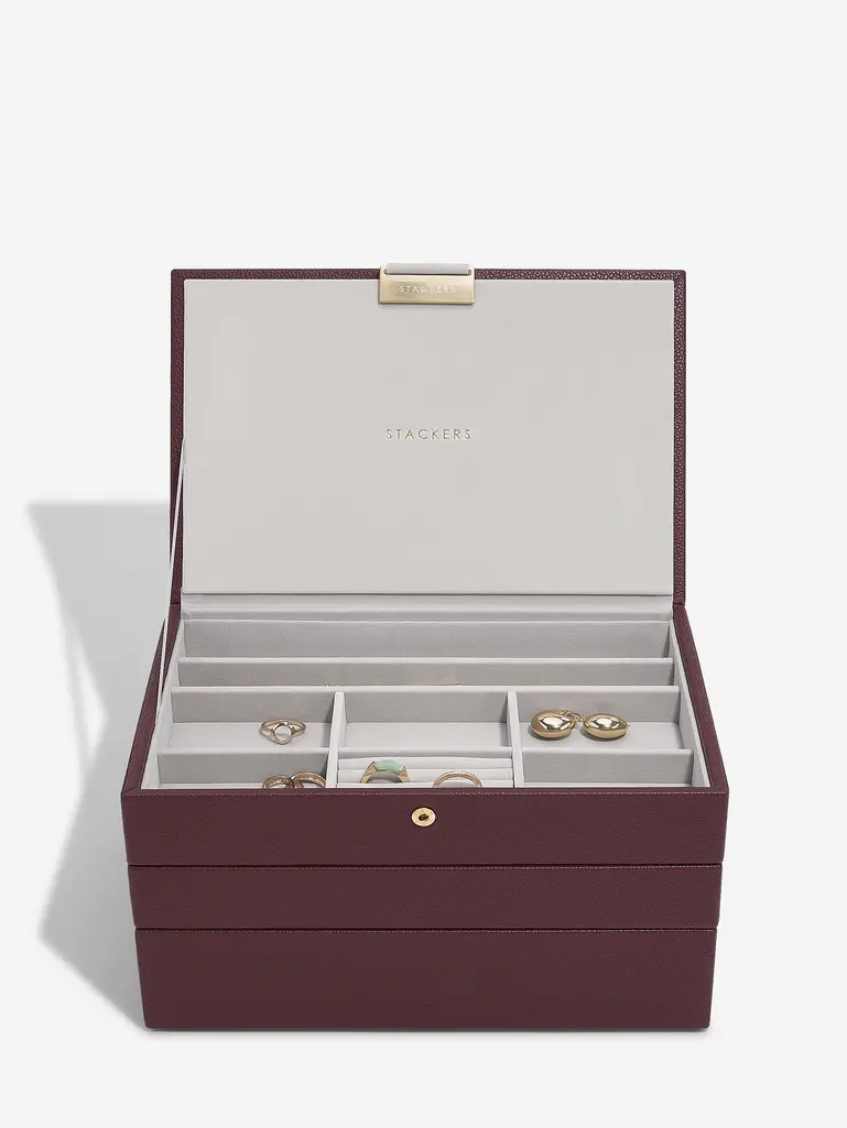 Burgundy Classic Jewellery Box Set of 3
