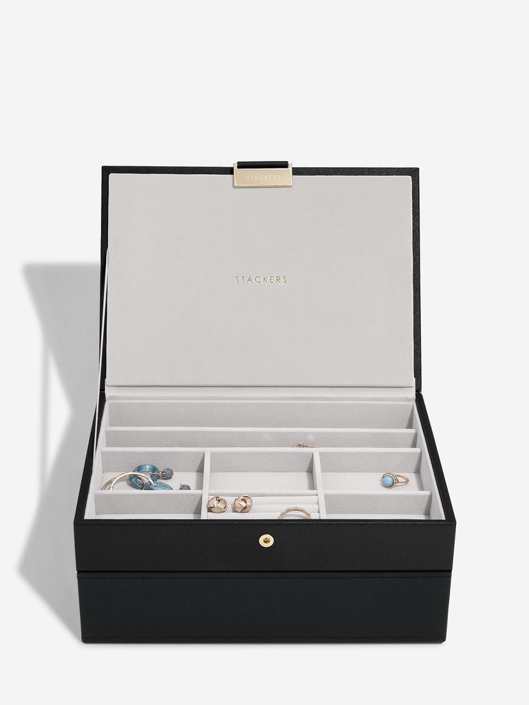 Black Raffia Classic Jewellery Box Set of 2