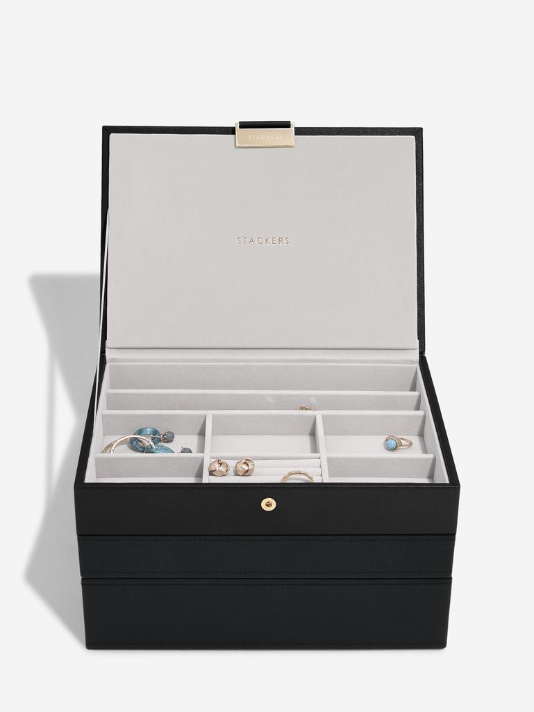 Black Raffia Classic Jewellery Box Set of 3