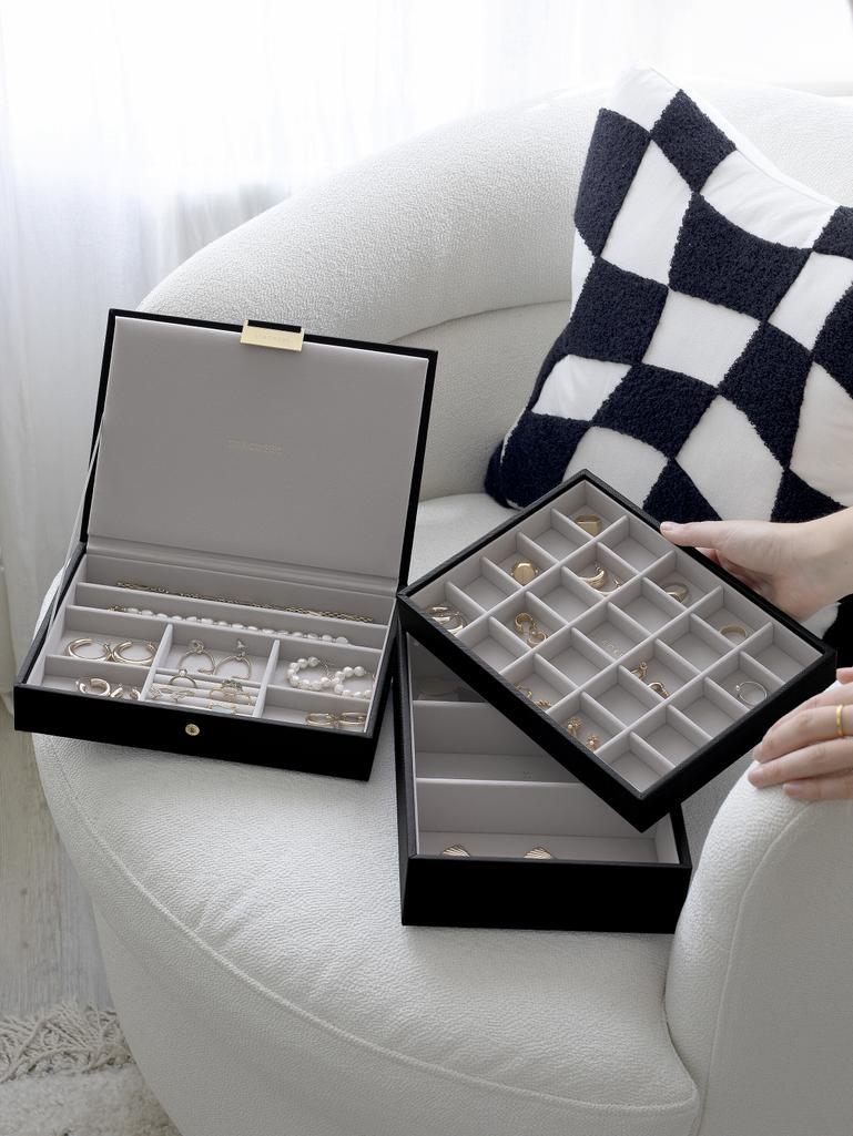 Black Raffia Classic Jewellery Box Set of 3