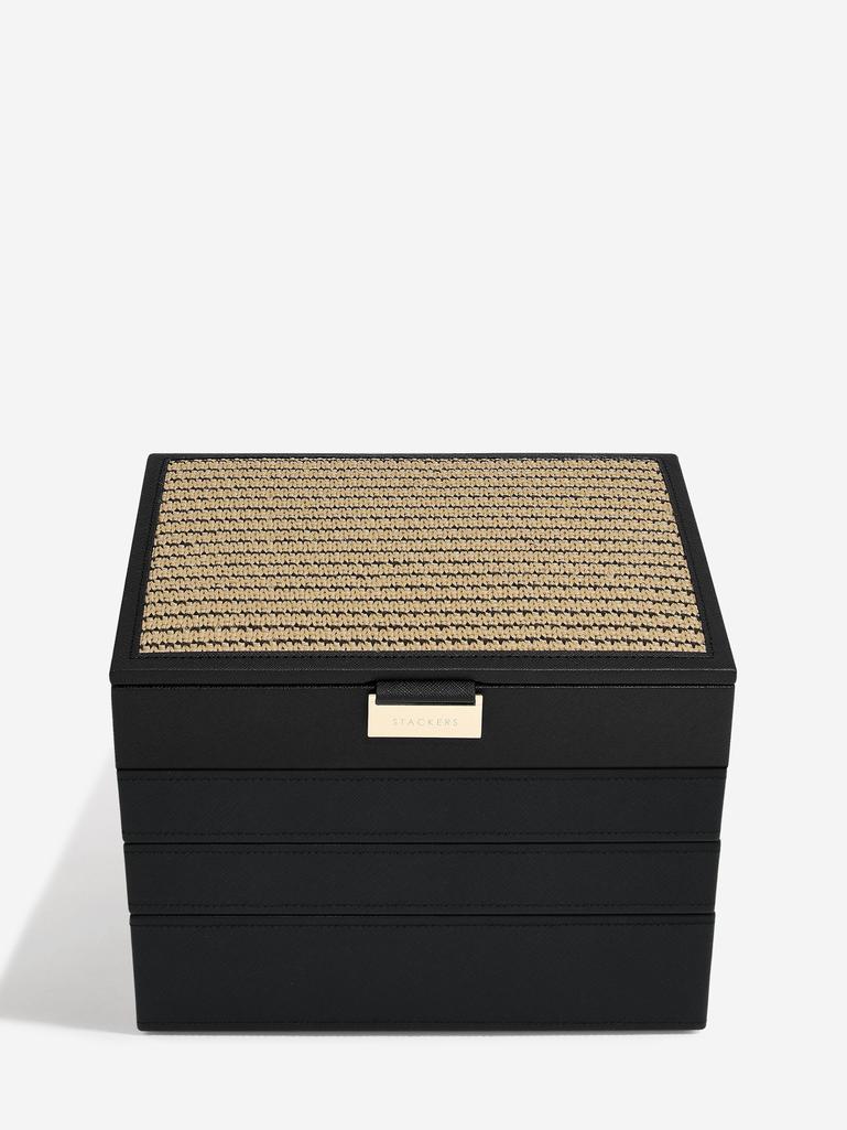 Black Raffia Classic Jewellery Box Set of 4