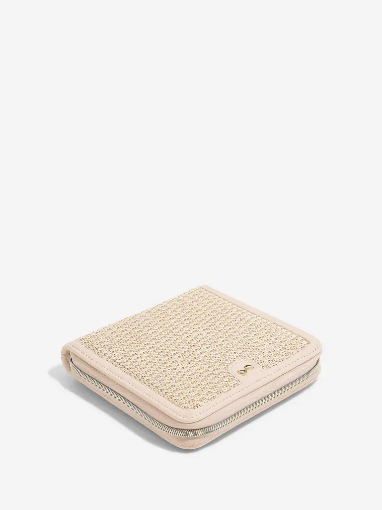 Blush Raffia Square Jewellery Roll 