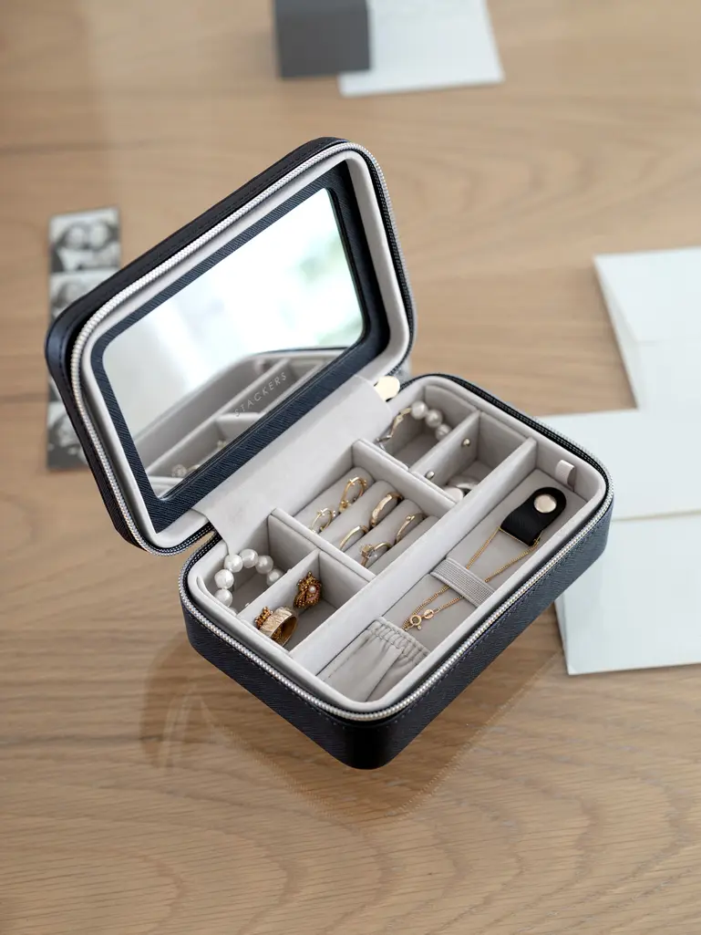 Black Raffia Luxury Travel Jewellery Box