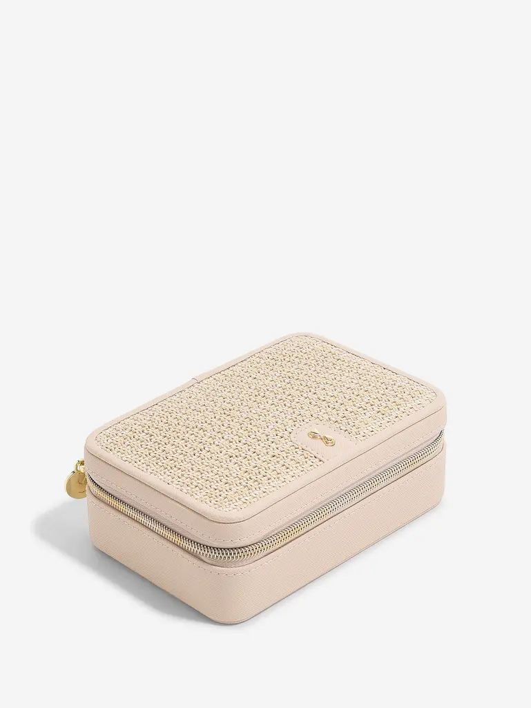 Blush Raffia Luxury Travel Jewellery Box