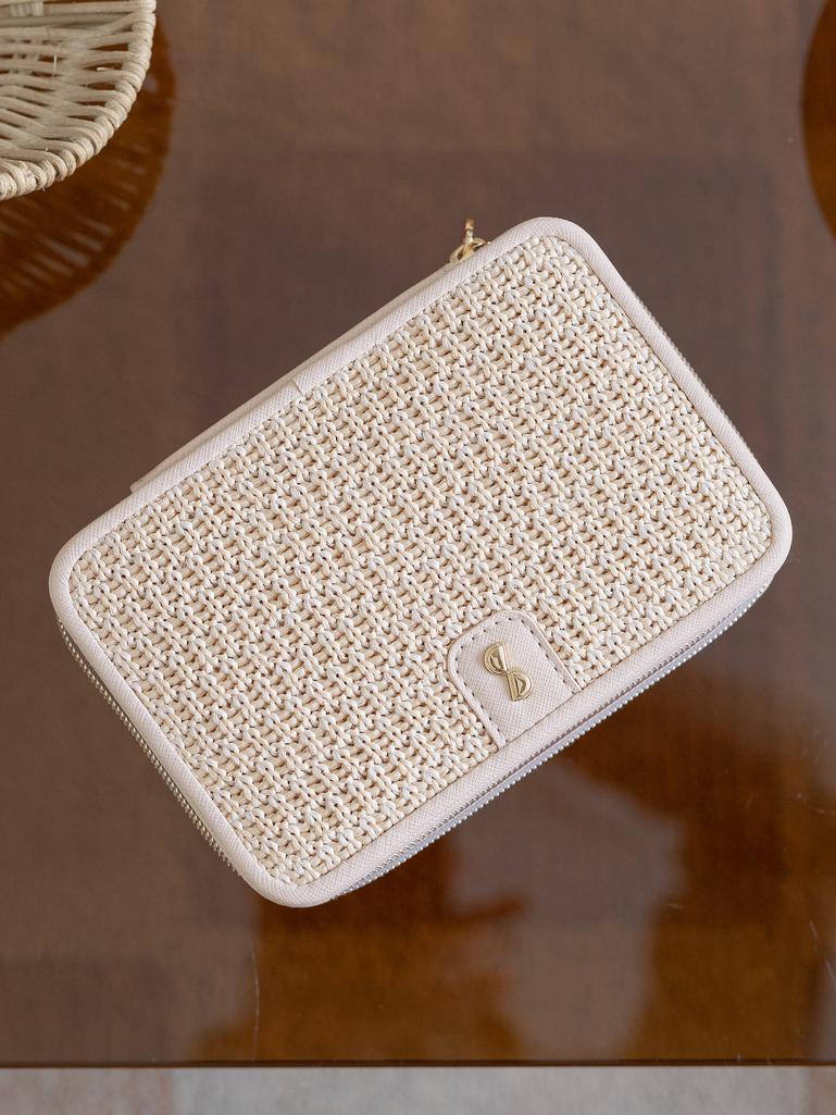 Blush Raffia Luxury Travel Jewellery Box