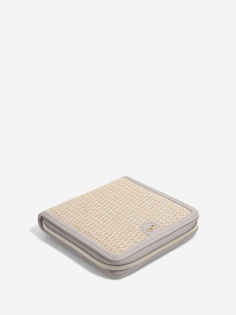 Taupe Raffia Square Jewellery Roll