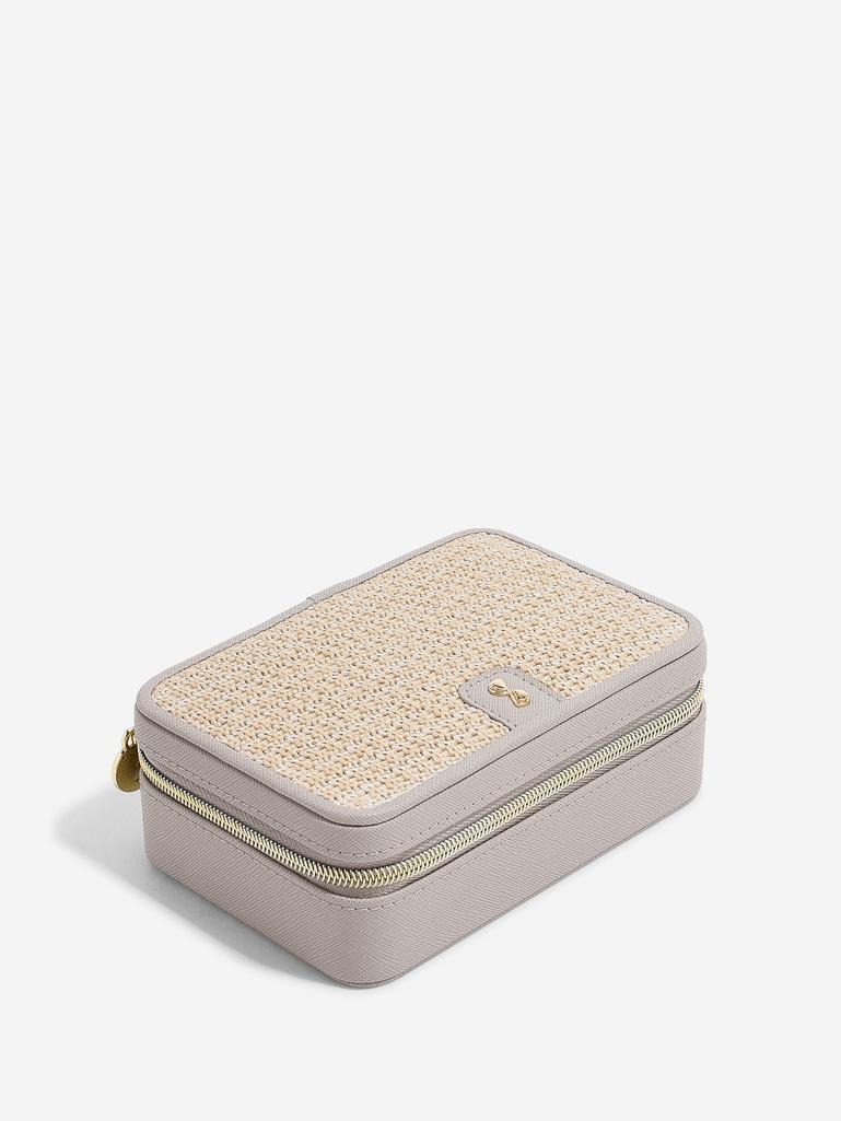 Taupe Raffia Luxury Travel Jewellery Box