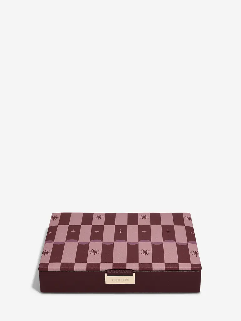 Burgundy Chequered Star Classic Jewellery Box Lid