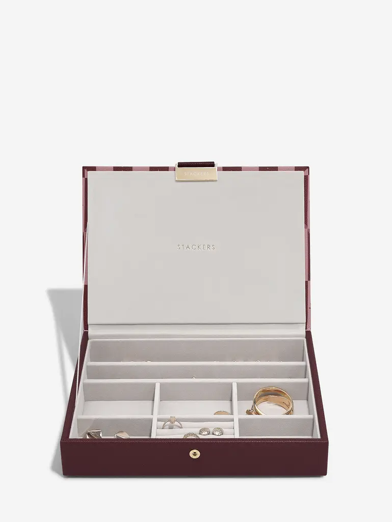 Burgundy Chequered Star Classic Jewellery Box Lid