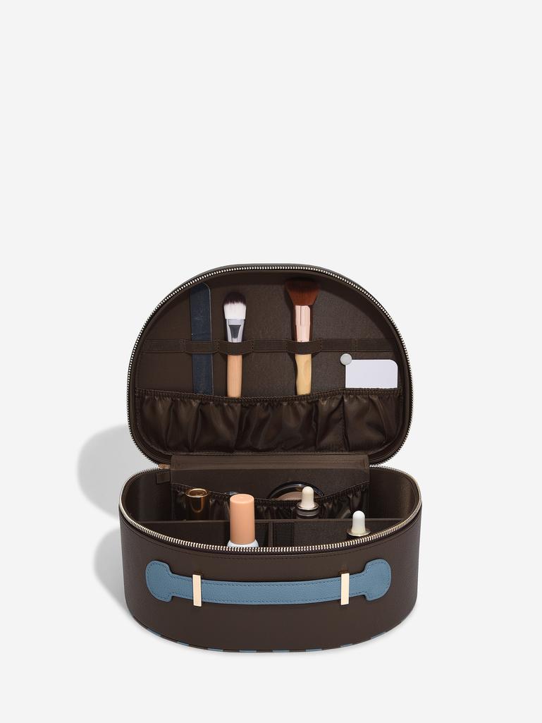 Chocolate and Blue Stripe Vanity Case