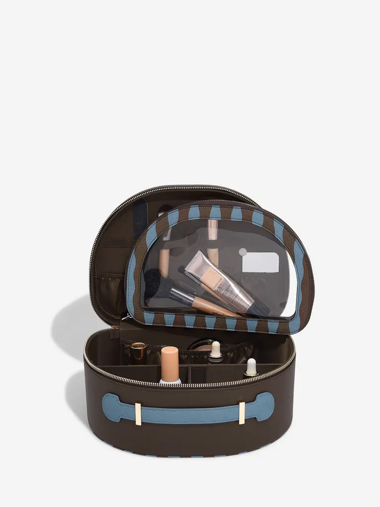 Chocolate and Blue Stripe Vanity Case
