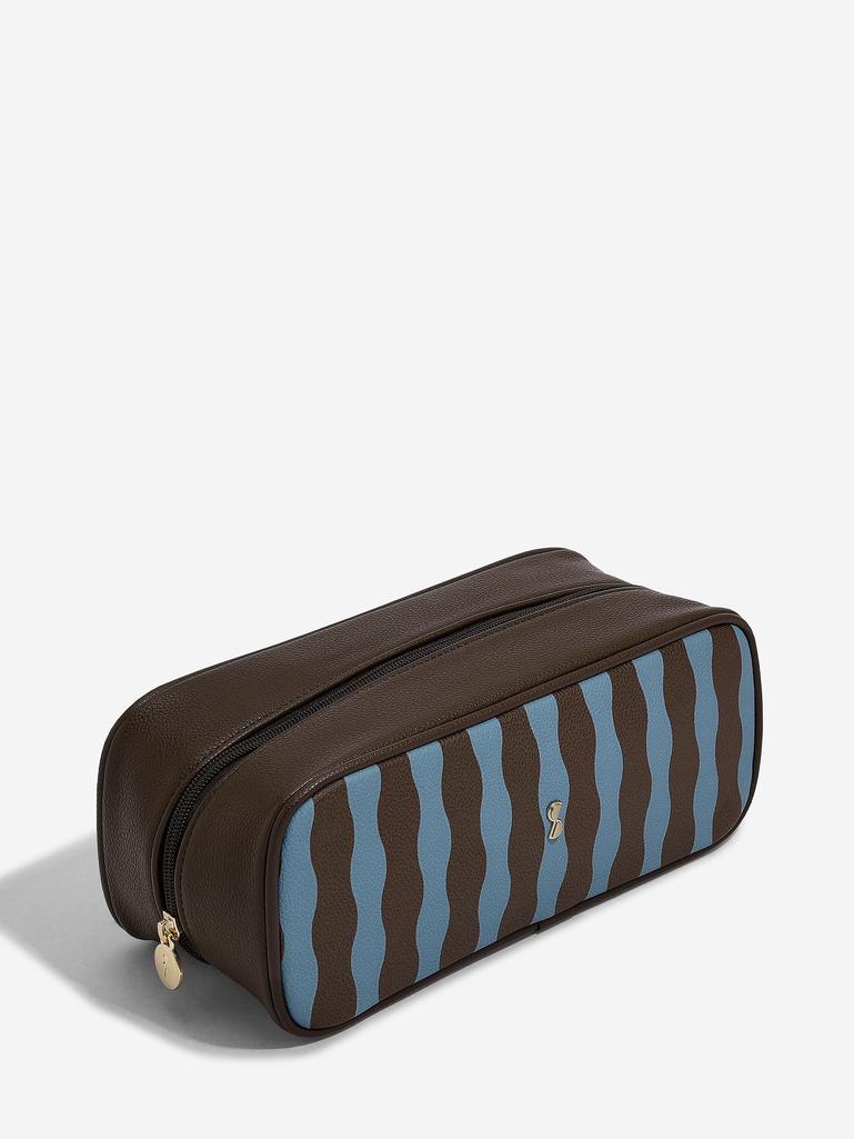Chocolate and Blue Stripe Expanding Cosmetic Bag