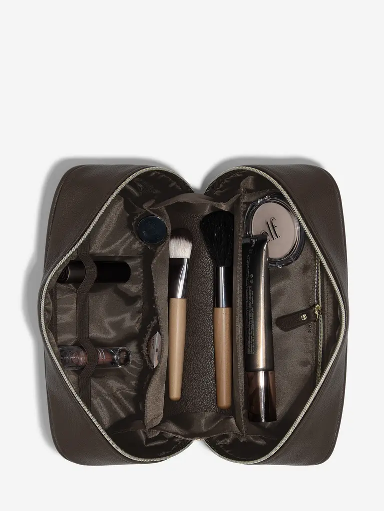 Brown Suedette Expanding Cosmetic Case