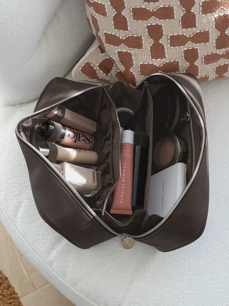 Brown Suedette Expanding Cosmetic Case