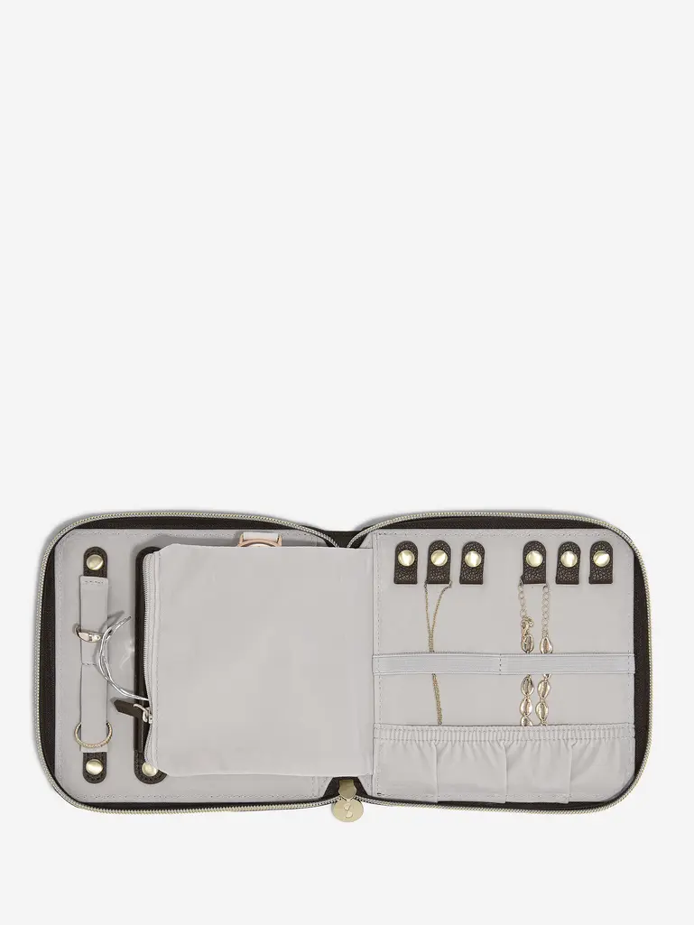 Brown Suedette Square Jewellery Roll