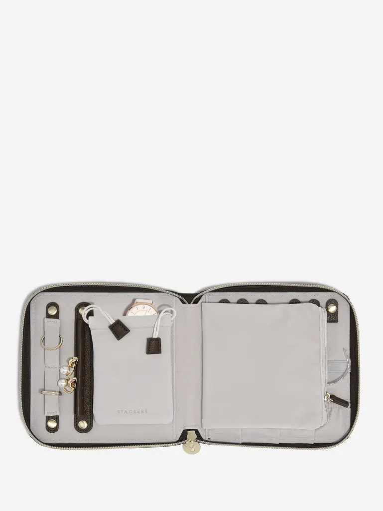 Brown Suedette Square Jewellery Roll