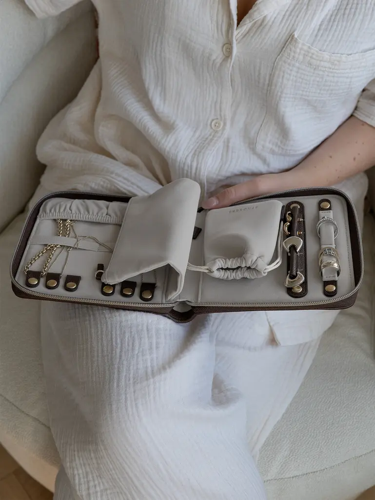 Brown Suedette Square Jewellery Roll