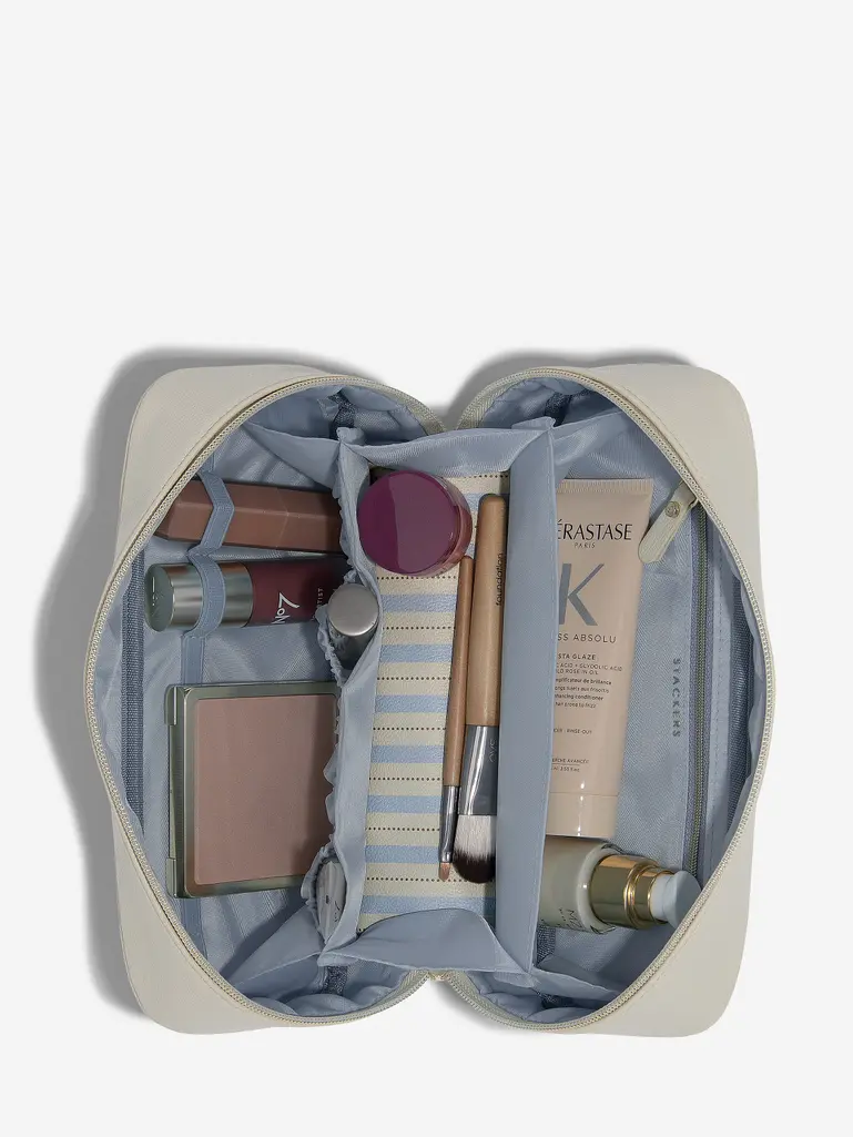 Oatmeal & Blue Expanding Cosmetic Bag