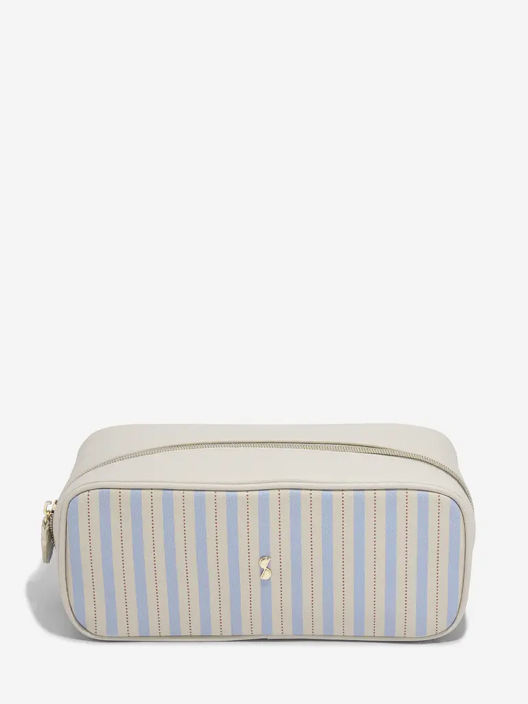 Oatmeal & Blue Expanding Cosmetic Bag