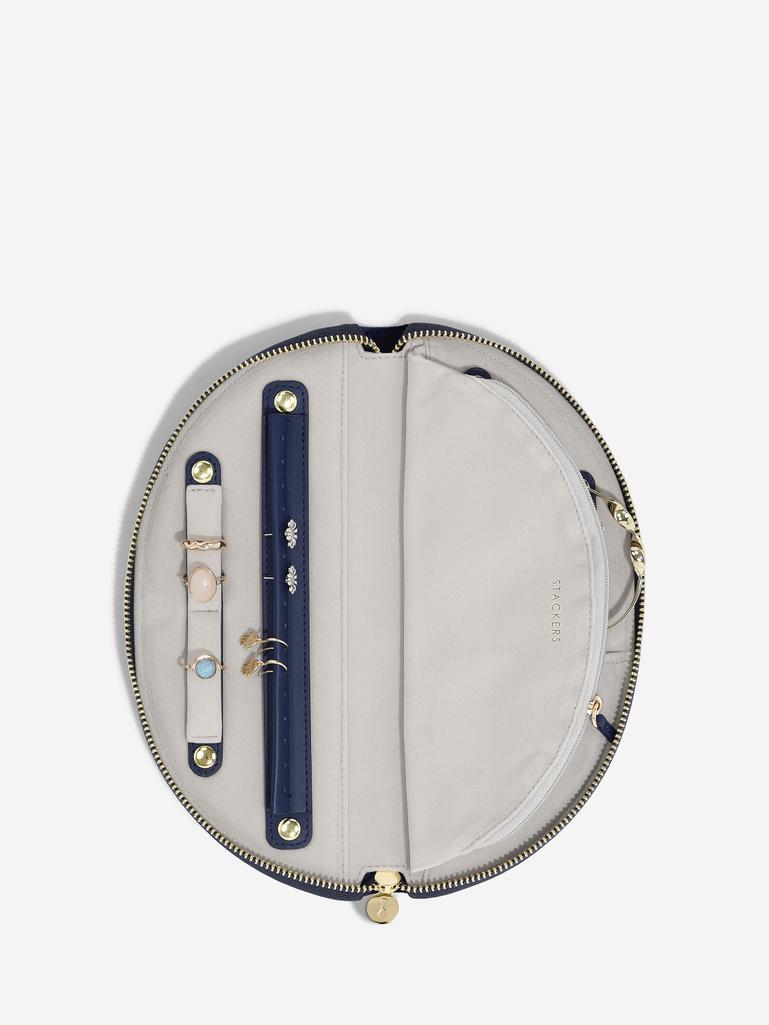 Navy Velvet Crescent Jewellery Roll