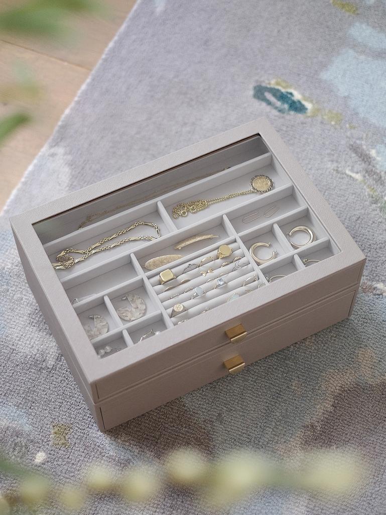 Szkatułka na biżuterię Stackers supersize taupe z 2 szufladami