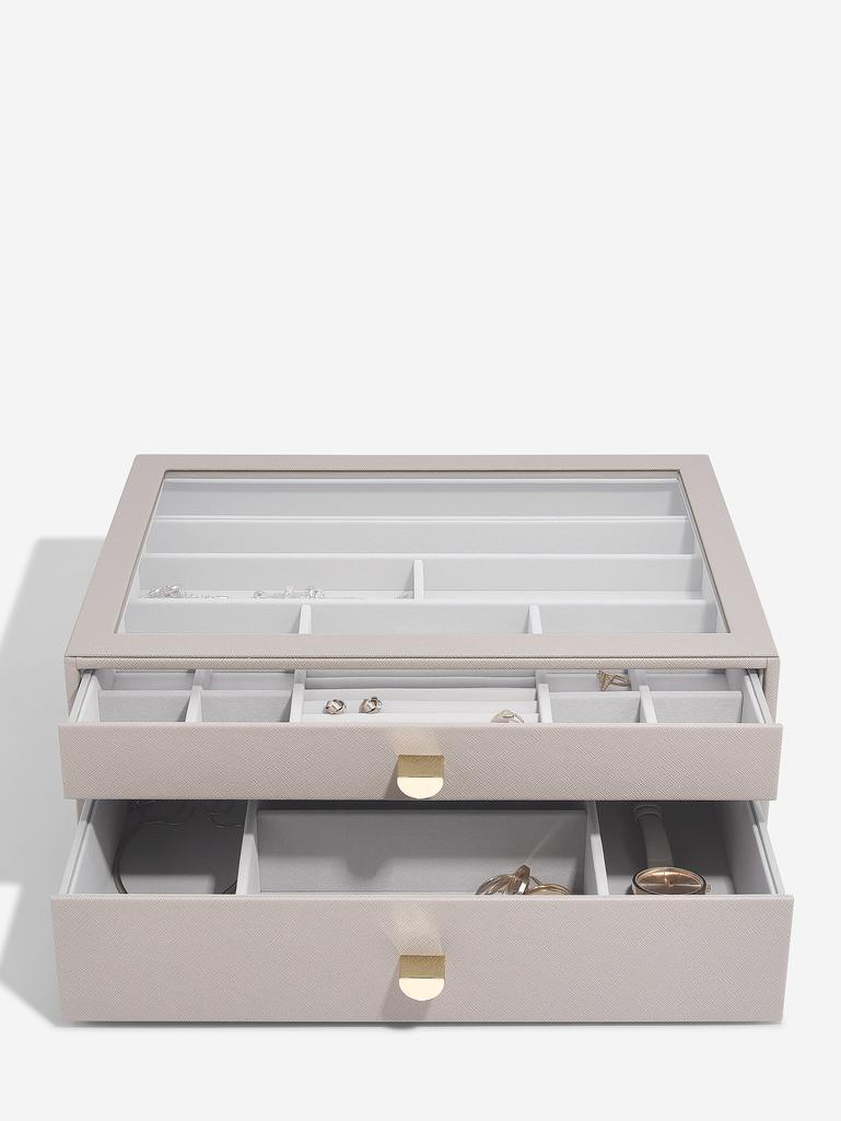 Szkatułka na biżuterię Stackers supersize taupe z 2 szufladami