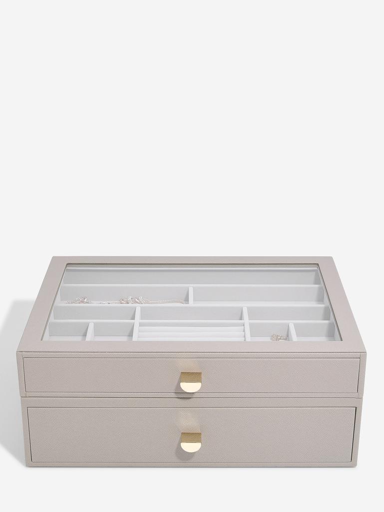 Szkatułka na biżuterię Stackers supersize taupe z 2 szufladami