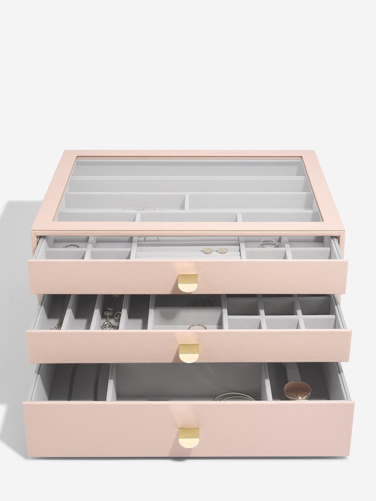 Szkatułka na biżuterię Stackers supersize różowa z 3 szufladami
