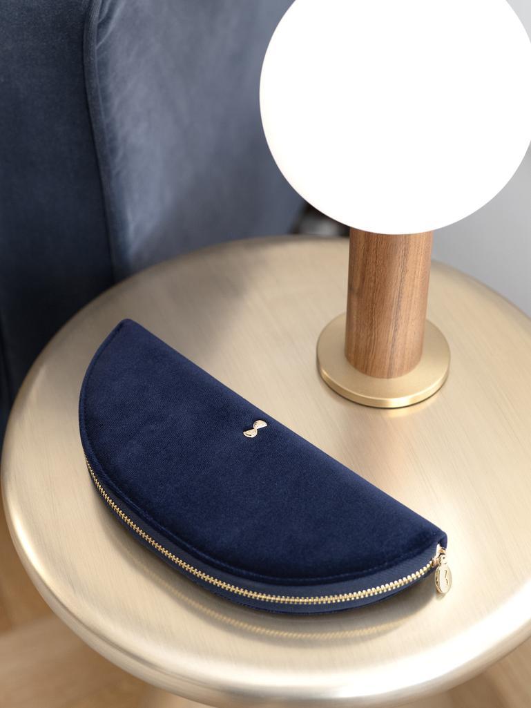 Navy Velvet Crescent Jewellery Roll