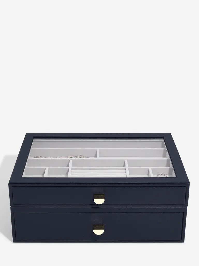 Navy Pebble Supersize Display Jewellery Box Set of 2