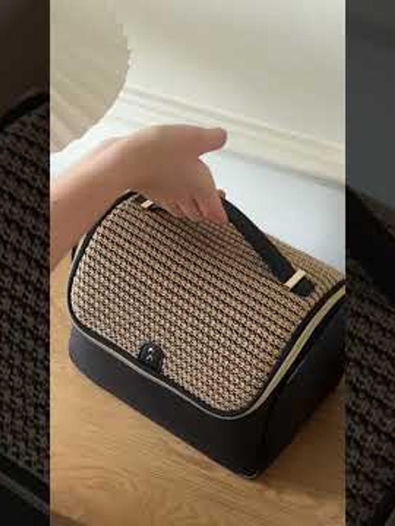Taupe Raffia Large Cosmetic Case
