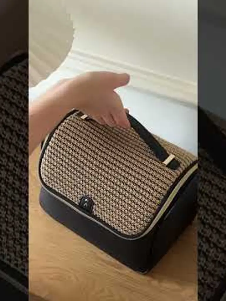 Black Raffia Large Cosmetic Case 