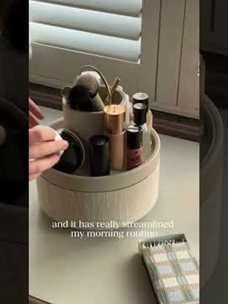 Oatmeal & Linen Rotating Cosmetic Caddy 