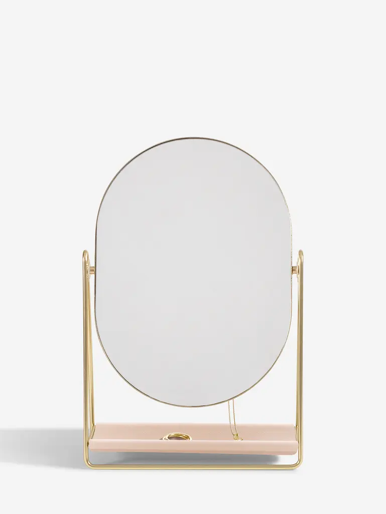 Blush & Gold Dressing Table Mirror & Jewellery Stand