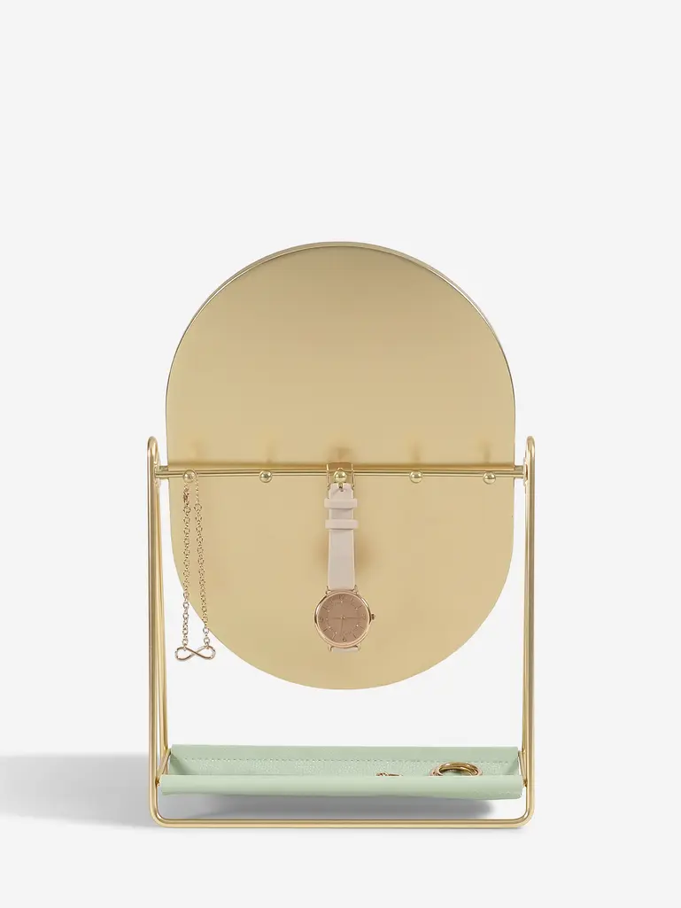 Sage Green & Gold Dressing Table Mirror & Jewellery Stand