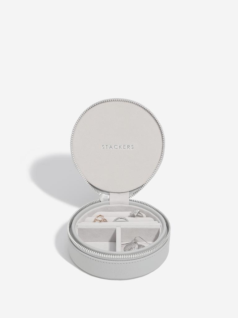 Pebble Grey Round Zipped Jewellery Box
