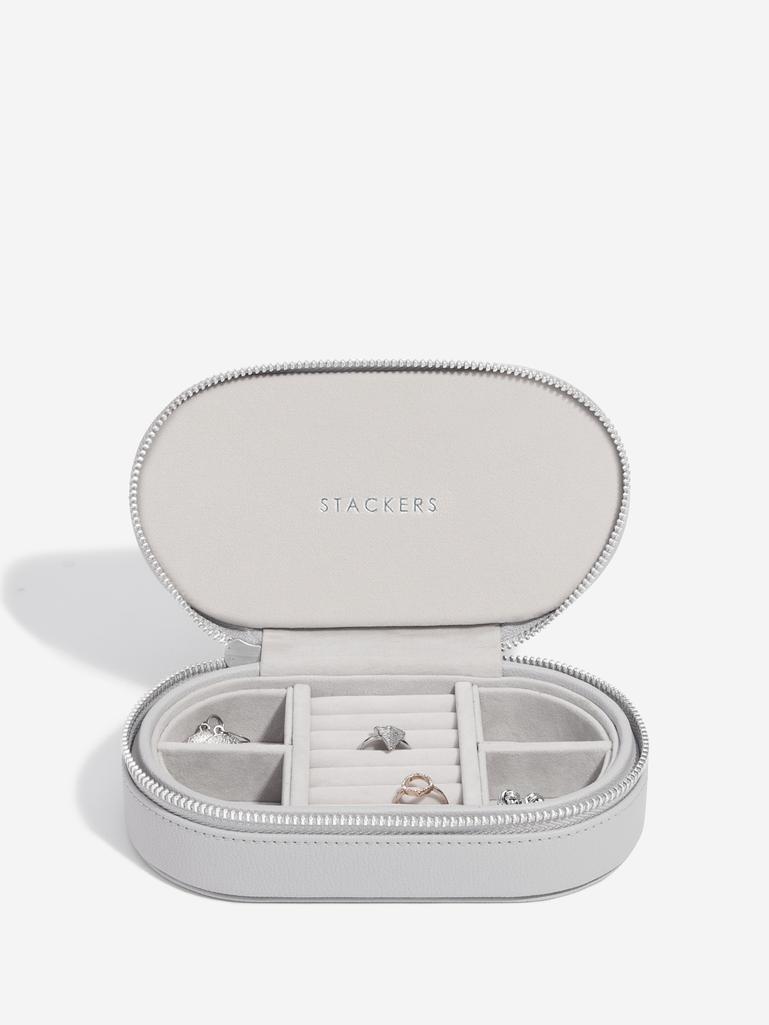 Pebble Grey Oval Zipped Jewellery Box