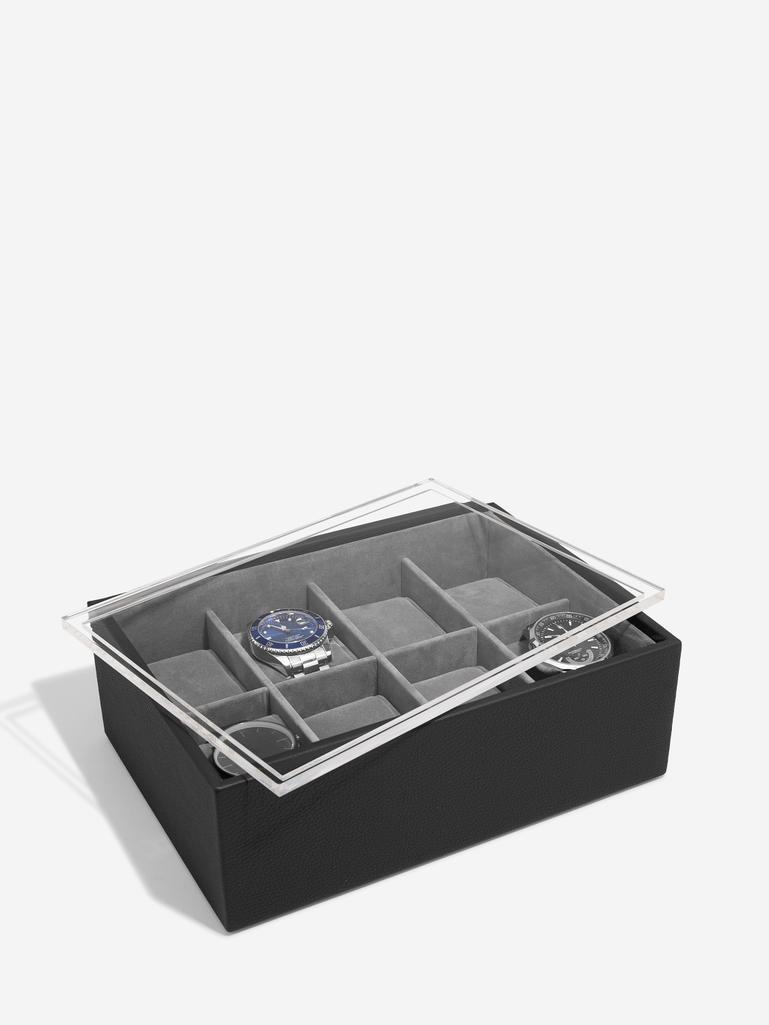 Black Pebble 8 Piece Watch Box & Acrylic Lid