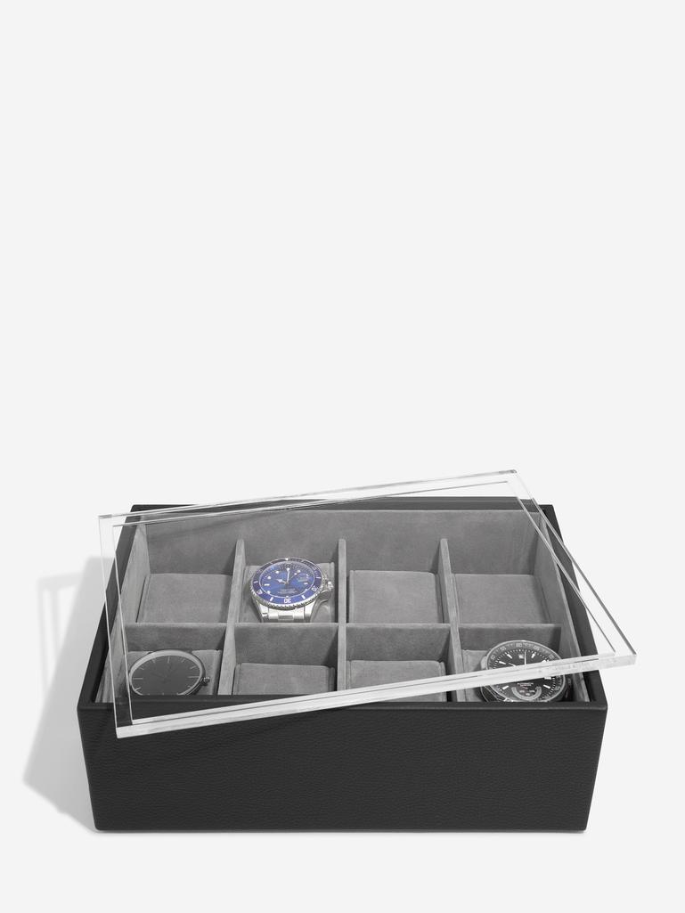 Black Pebble 8 Piece Watch Box & Acrylic Lid