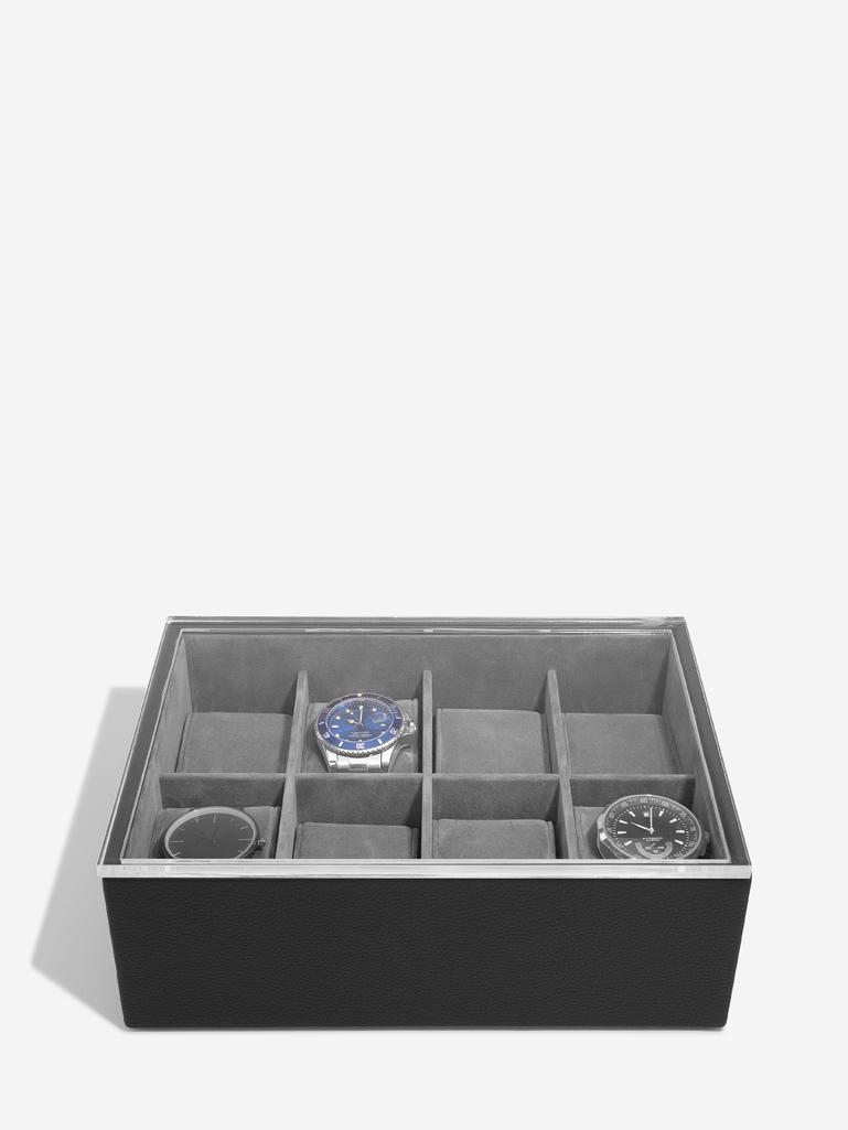 Black Pebble 8 Piece Watch Box & Acrylic Lid
