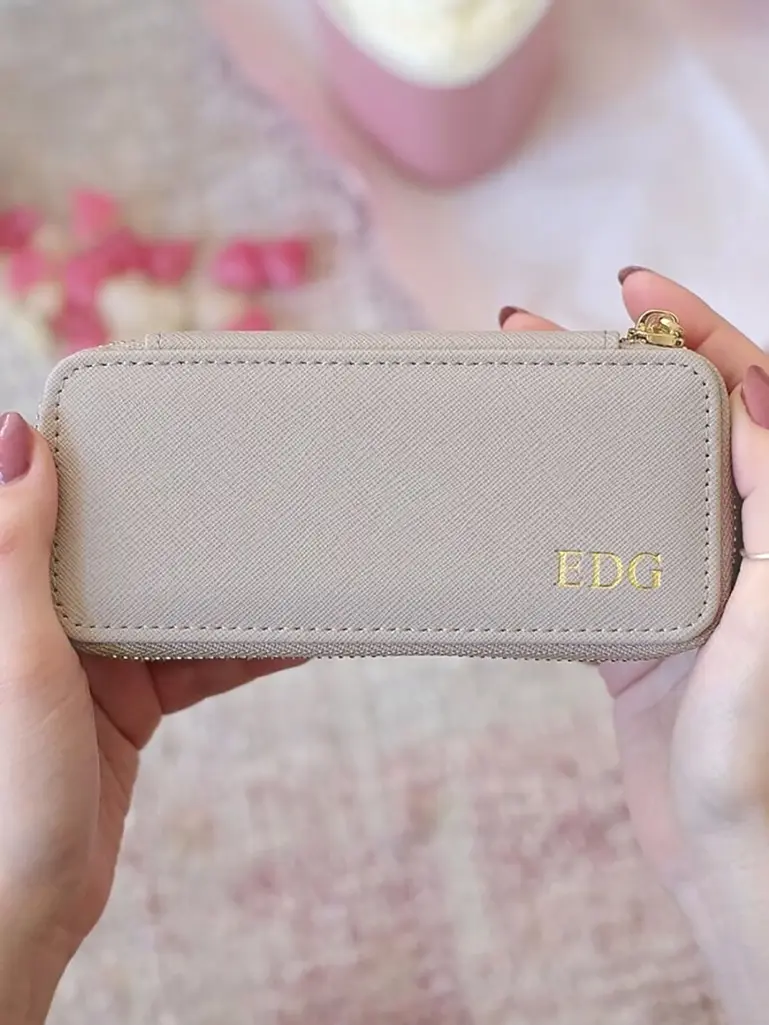 Taupe Medium Zipped Travel Jewellery Box